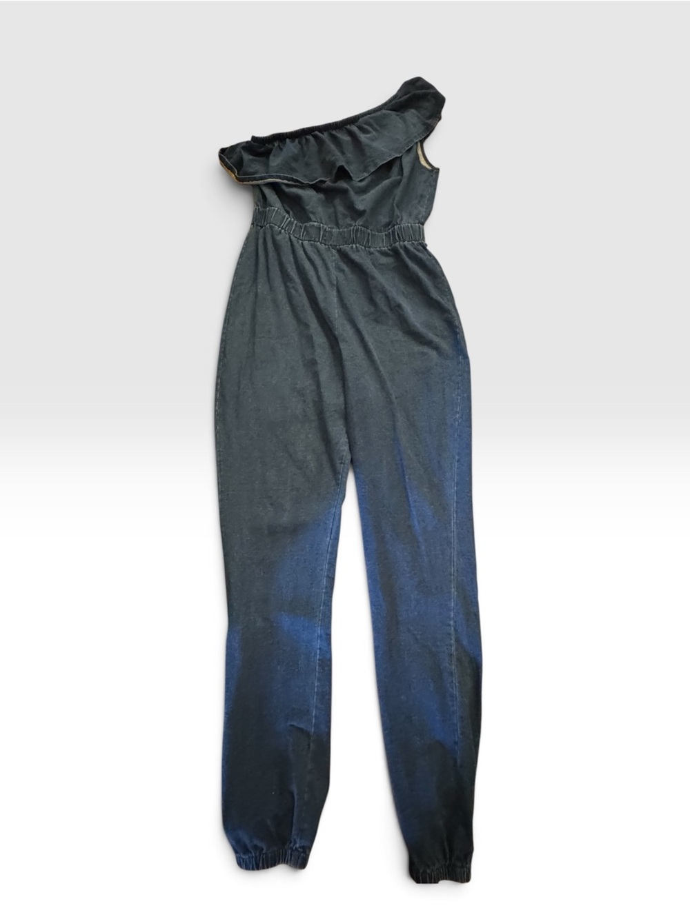 VENUS One-Shoulder dark “denim” Jumpsuit with Ruffle